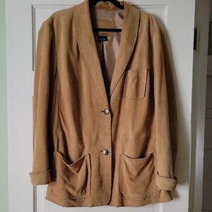 Ralph Lauren Tan Suede Jacket Blazer - Whipstitch, Silver Turquoise Buttons  XL